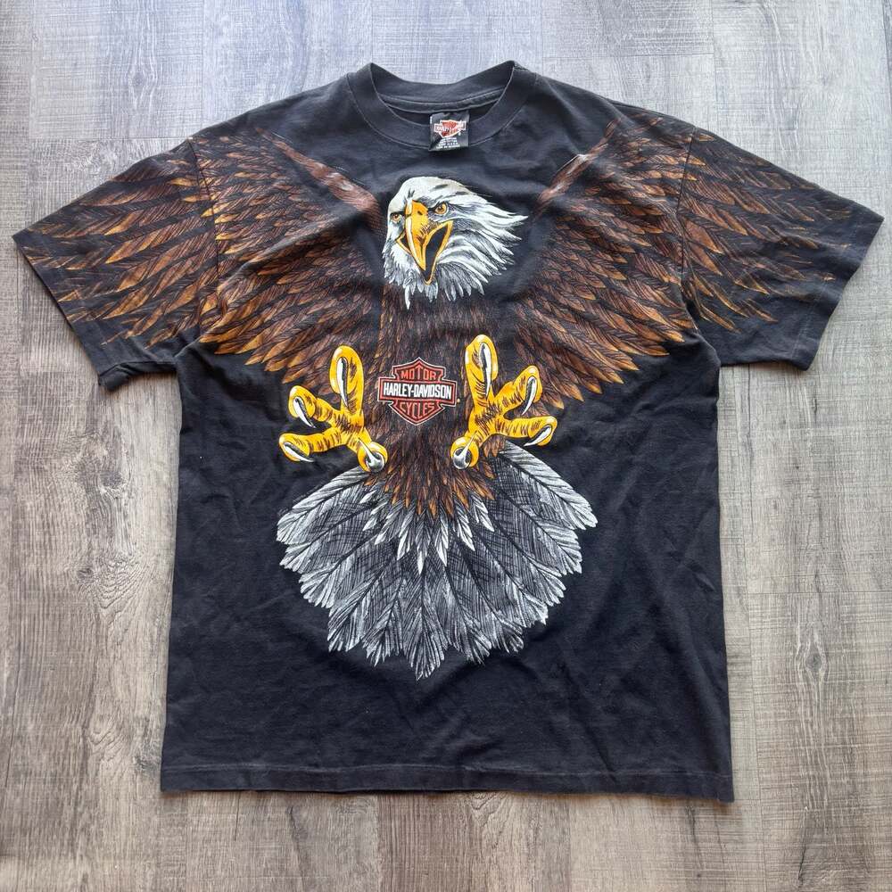 Vintage 1993 Harley-Davidson Heritage Edmonton  Eagle All-Over Print T-Shirt